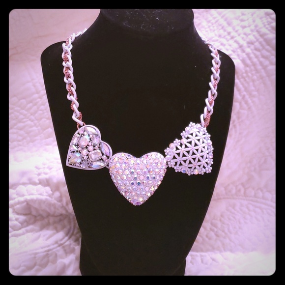Betsey Johnson Rhinestone white heart necklace    - Picture 2 of 7
